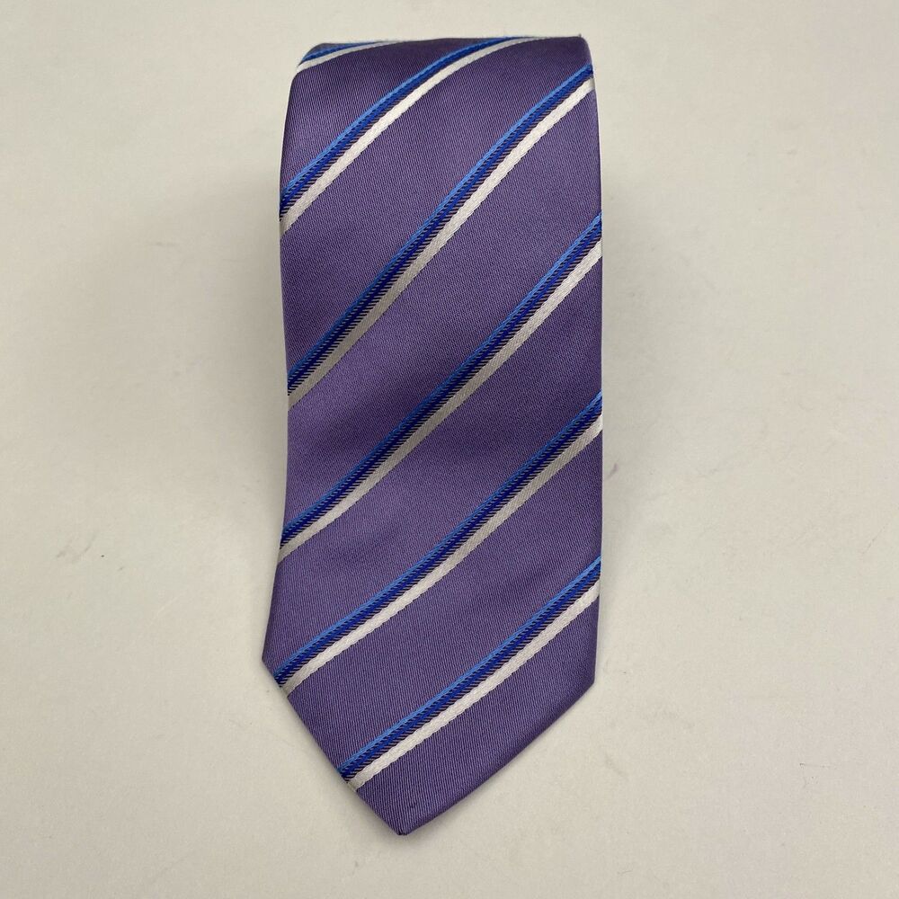 Hugo Boss Silk Tie Striped Mens Purple Blue Made In Italy Formal Dress Necktie